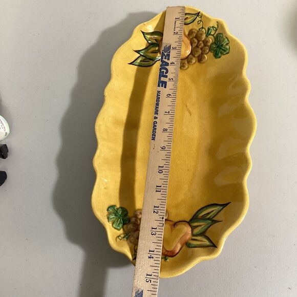 Rare Vintage MCM California Pottery  Oval Serving Dish Yellow Pears Grapes - Picture 3 of 4